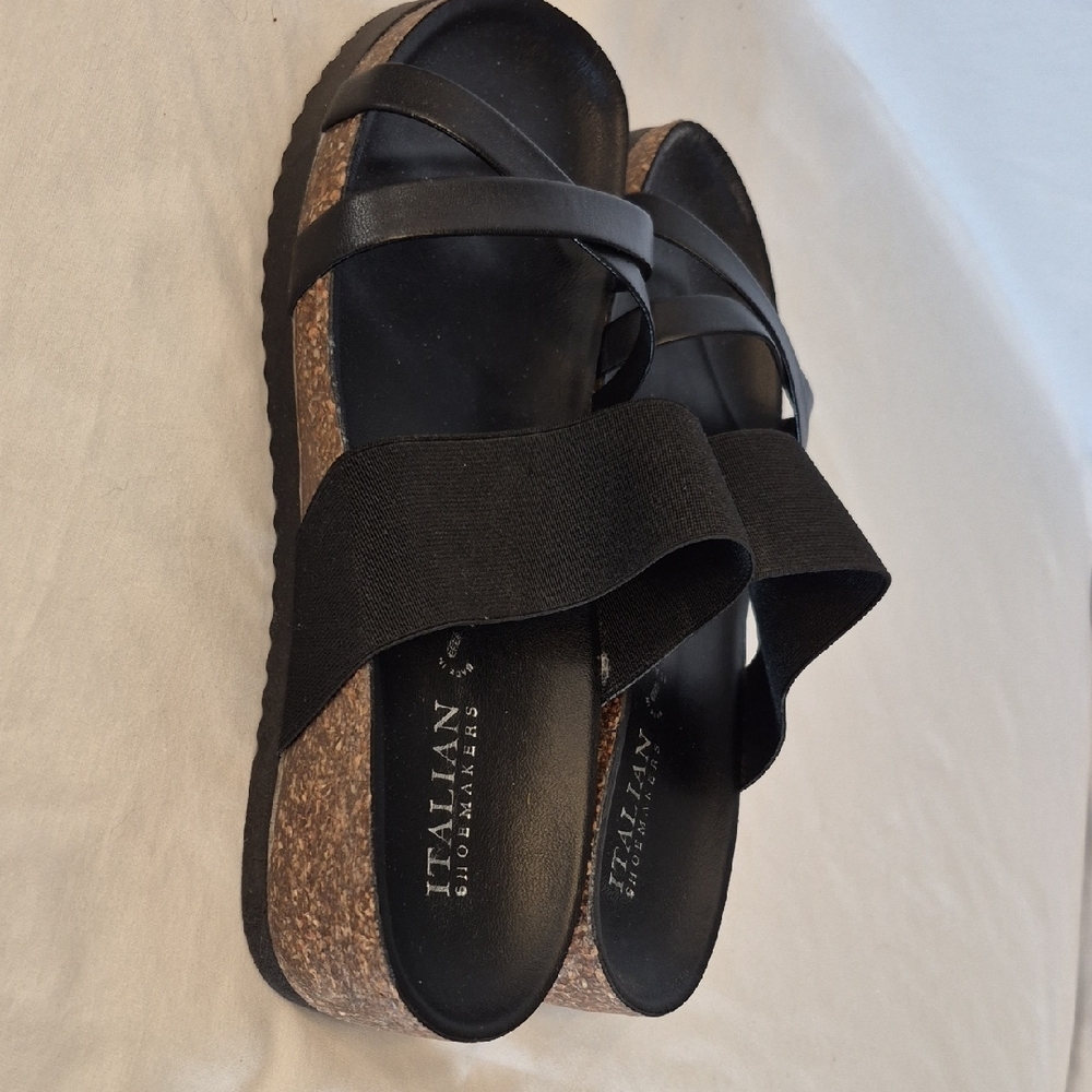 Italian Shoemakers Black Elastic and Strappy Slide Sandals - Picture 6 of 7